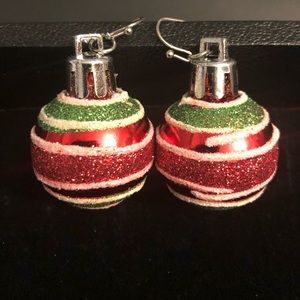 Red Christmas ball earrings with stripes